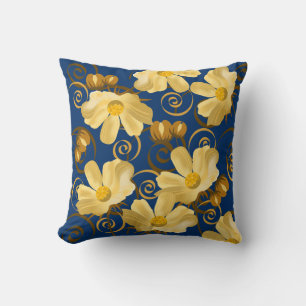 Golden Daisies and Pods Swirls Custom Cushion