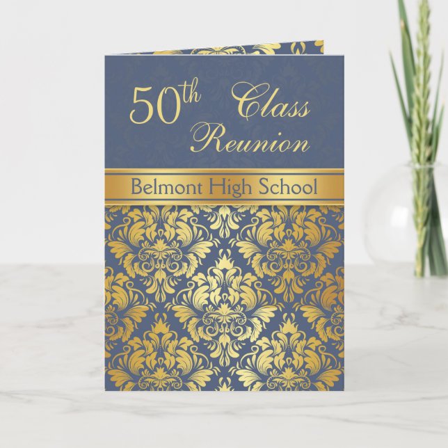 Golden damask 50th Class Reunion Greeting Card (Front)