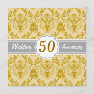 Golden Damask, 50th Wedding Anniversary Invitation