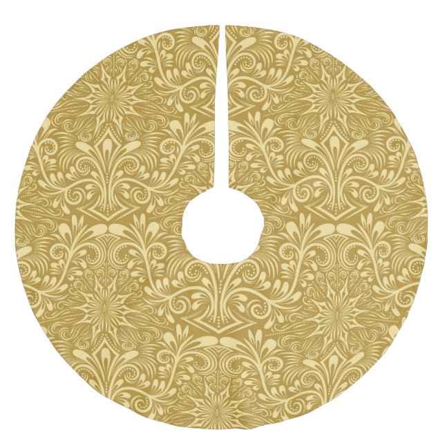 Golden Damask Baroque Floral Pattern Brushed Polyester Tree Skirt (Front)