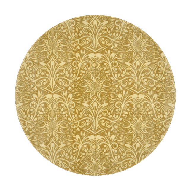 Golden Damask Baroque Floral Pattern Cutting Board (Front)