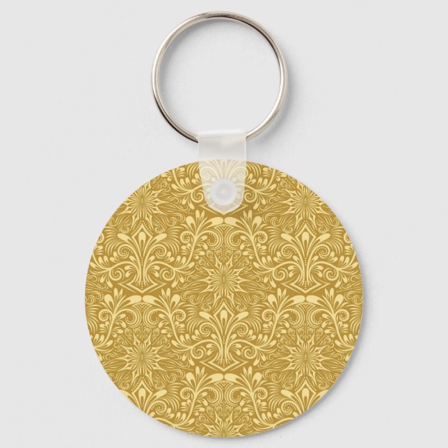 Golden Damask Baroque Floral Pattern Key Ring (Front)