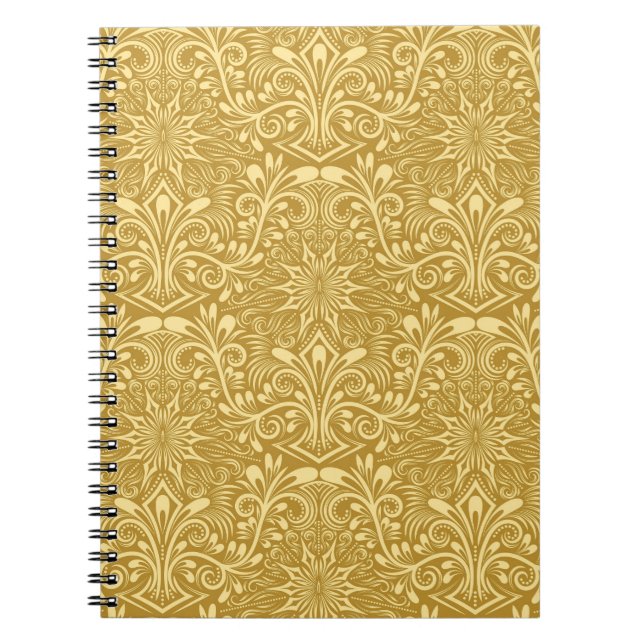 Golden Damask Baroque Floral Pattern Notebook (Front)