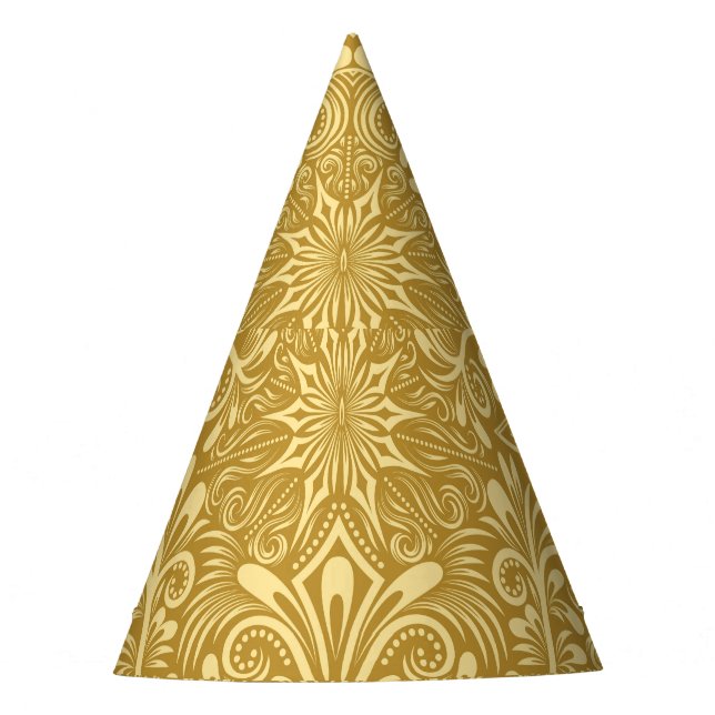 Golden Damask Baroque Floral Pattern Party Hat (Front)