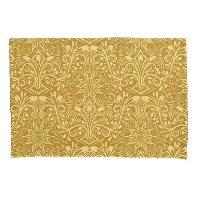 Golden Damask Baroque Floral Pattern Pillowcase (Front)