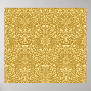 Golden Damask Baroque Floral Pattern Poster
