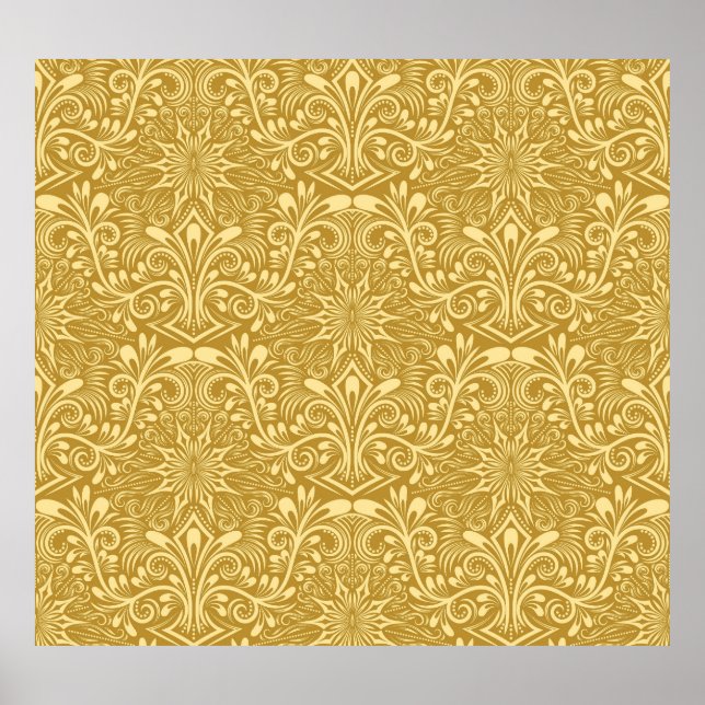Golden Damask Baroque Floral Pattern Poster (Front)