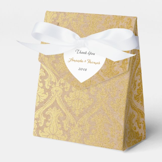 Golden Damask Cardboard Birthday Wedding Favour Box (Front Side)