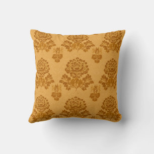 Golden Damask Floral Pattern Cushion