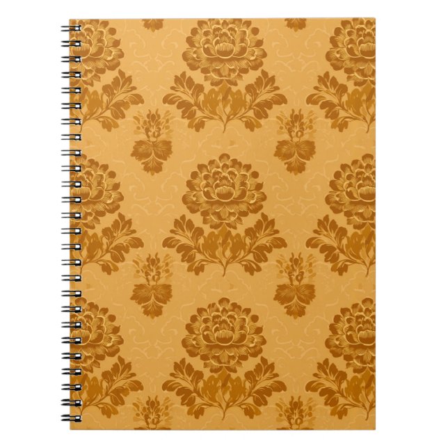 Golden Damask Floral Pattern Notebook (Front)