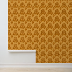 Golden Damask Floral Pattern Wallpaper