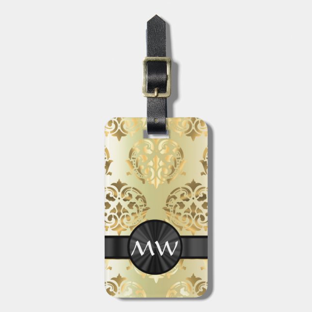 Golden damask luggage tag (Front Vertical)