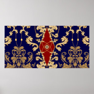 Golden Damask seamless pattern. Vintage indian wal Poster