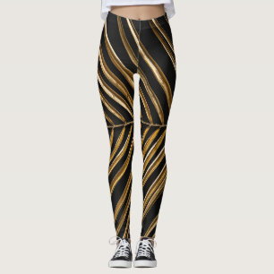 Golden Date Palm Leaf: Black Minimalist Leggings