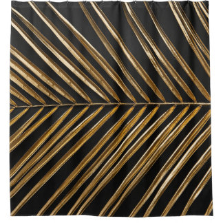 Golden Date Palm Leaf: Black Minimalist Shower Curtain