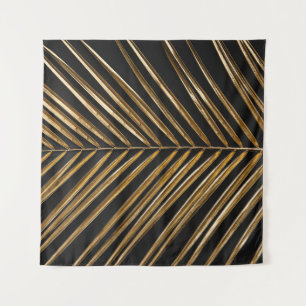 Golden Date Palm Leaf: Black Minimalist Tapestry