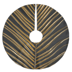 Golden Date Palm: Minimalist Black Background Brushed Polyester Tree Skirt