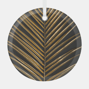 Golden Date Palm: Minimalist Black Background Glass Tree Decoration