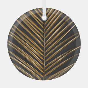 Golden Date Palm: Minimalist Black Background Glass Tree Decoration