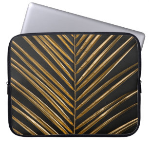 Golden Date Palm: Minimalist Black Background Laptop Sleeve