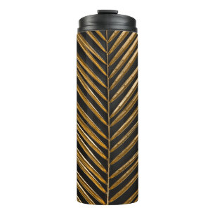 Golden Date Palm: Minimalist Black Background Thermal Tumbler