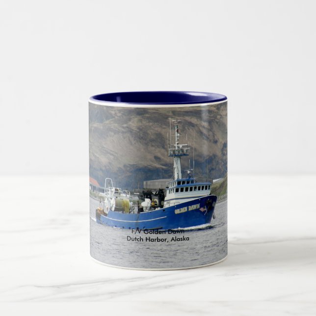 Golden Dawn, Fishing Trawler in Dutch Harbour Two-Tone Coffee Mug (Center)