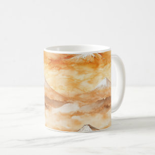 Golden Dawn Over Mount Fuji – Watercolor Sunrise 3 Coffee Mug