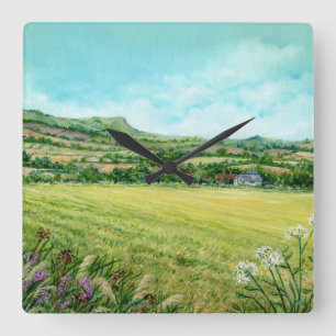 Golden Days on the South Downs in the Sun Square Wall Clock
