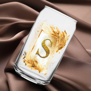Golden Decorated Monogram S Can Glass