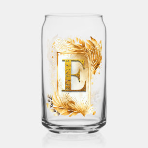 Golden Decorative Framed Monogram Letter E Can Glass