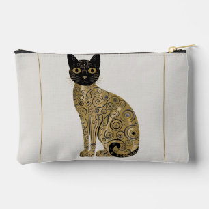 Golden Decorative Gustav Klimt Style Black Cat Art Accessory Pouch