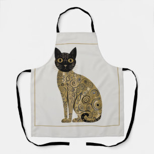 Golden Decorative Gustav Klimt Style Black Cat Art Apron