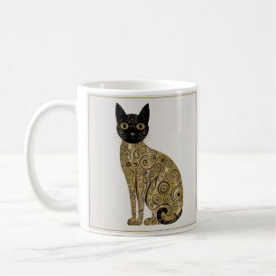 Golden Decorative Gustav Klimt Style Black Cat Art Coffee Mug
