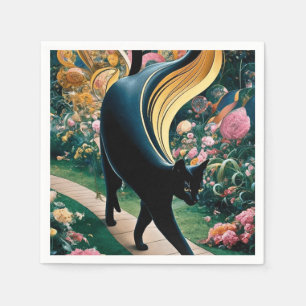 Golden Decorative Gustav Klimt Style Black Cat Art Napkin