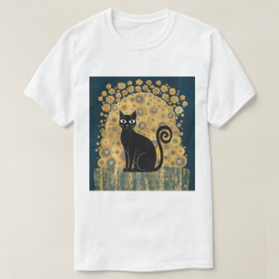 Golden Decorative Gustav Klimt Style Black Cat Art T-Shirt