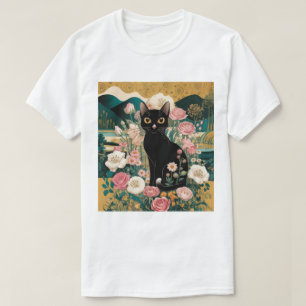 Golden Decorative Gustav Klimt Style Black Cat Art T-Shirt