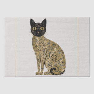 Golden Decorative Gustav Klimt Style Black Cat Art Tissue Paper