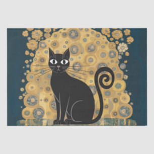 Golden Decorative Gustav Klimt Style Black Cat Art Tissue Paper