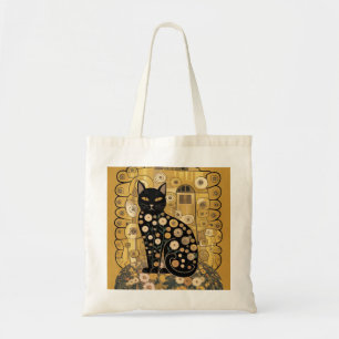 Golden Decorative Gustav Klimt Style Black Cat Art Tote Bag