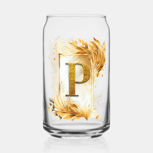 Golden Decorative Monogram P Can Glass