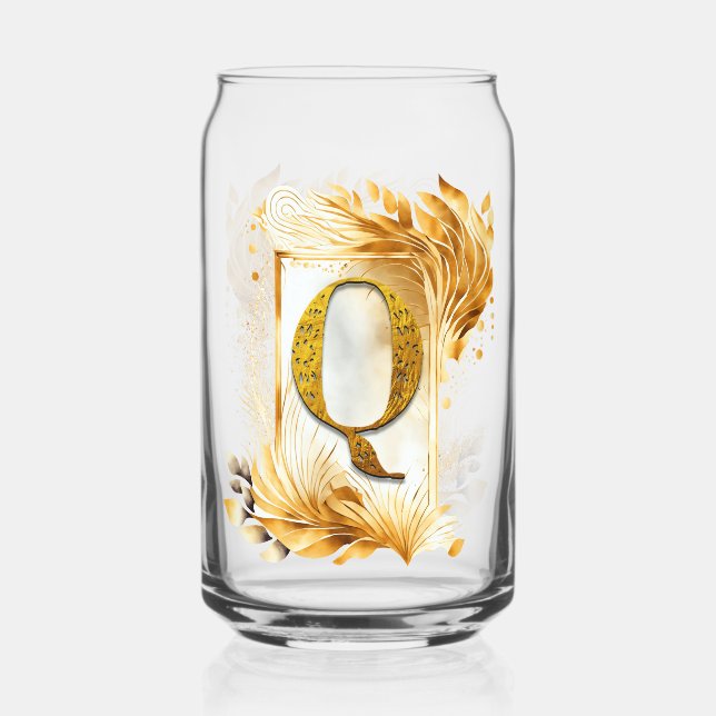 Golden Decorative Monogram Q Can Glass (Front)