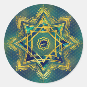 Golden Decorative Star of Lakshmi - Ashthalakshmi Classic Round Sticker