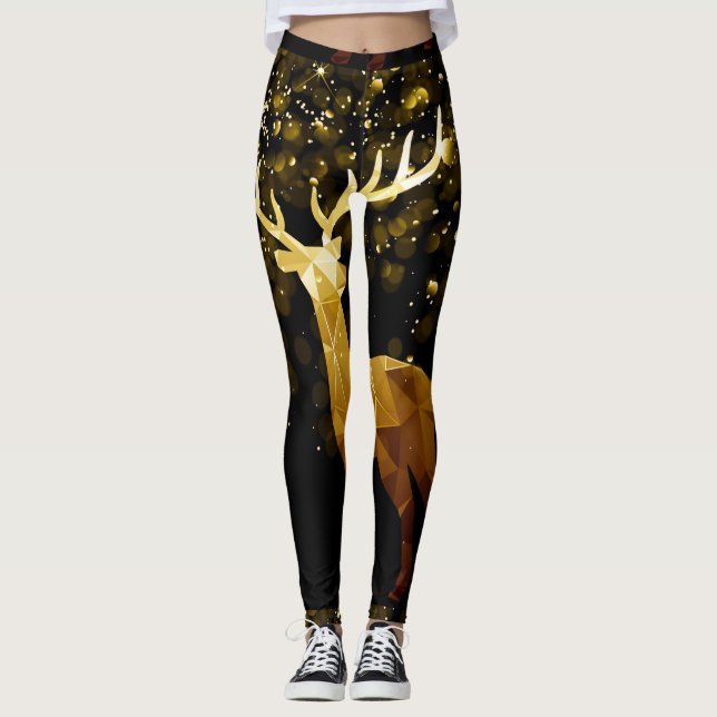 GOLDEN DEER BLACK LEGGINGS (Front)