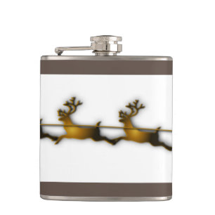 Golden Deer Christmas Santa Claus Sledge  Hip Flask