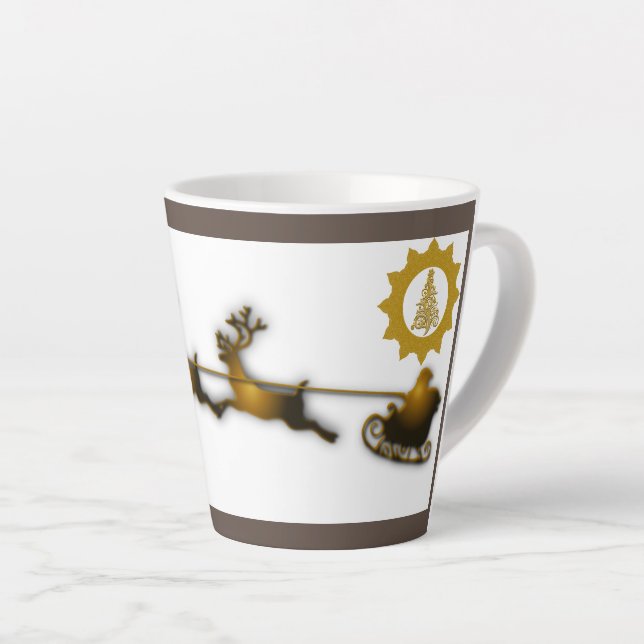 Golden Deer Christmas Santa Claus Sledge  Latte Mug (Right Angle)