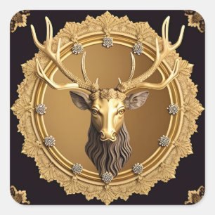 Golden Deer Royal Nature Symbol Art ✨👑 Square Sticker