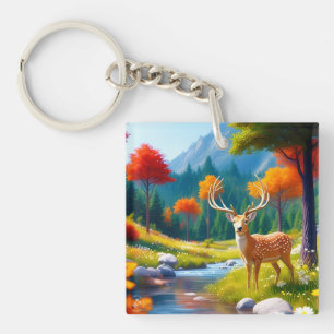 Golden Deer Standing in The Forest-987679 Key Ring
