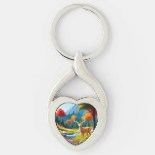 Golden Deer Standing in The Forest-987679 Key Ring