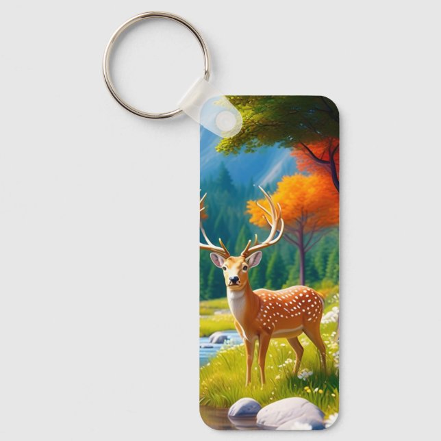 Golden Deer Standing in The Forest-987679 Key Ring (Front)
