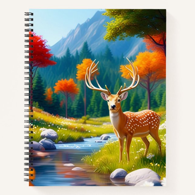 Golden Deer Standing in The Forest-987679 Notebook (Front)